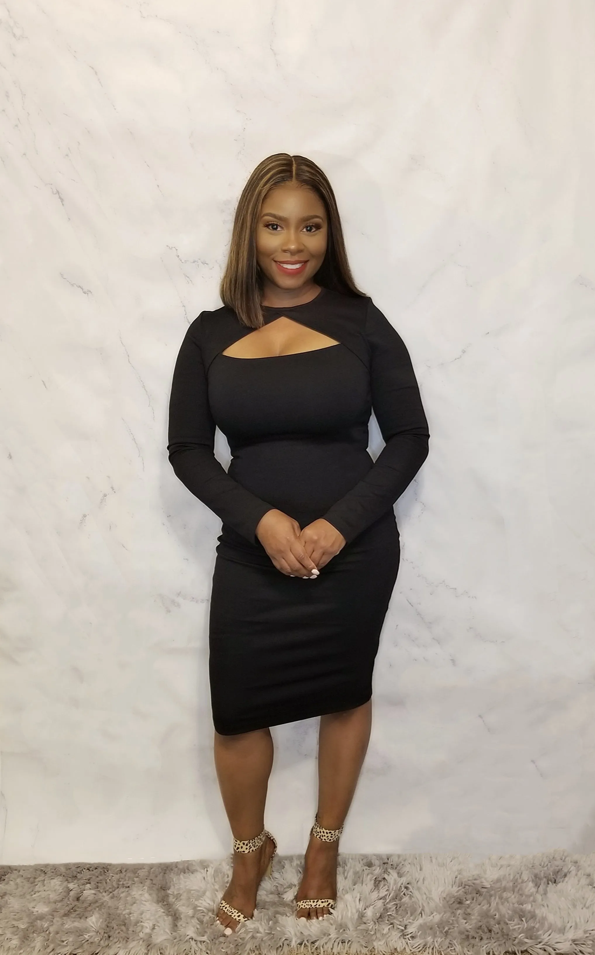 Long Sleeve Chest Cutout Midi Dress