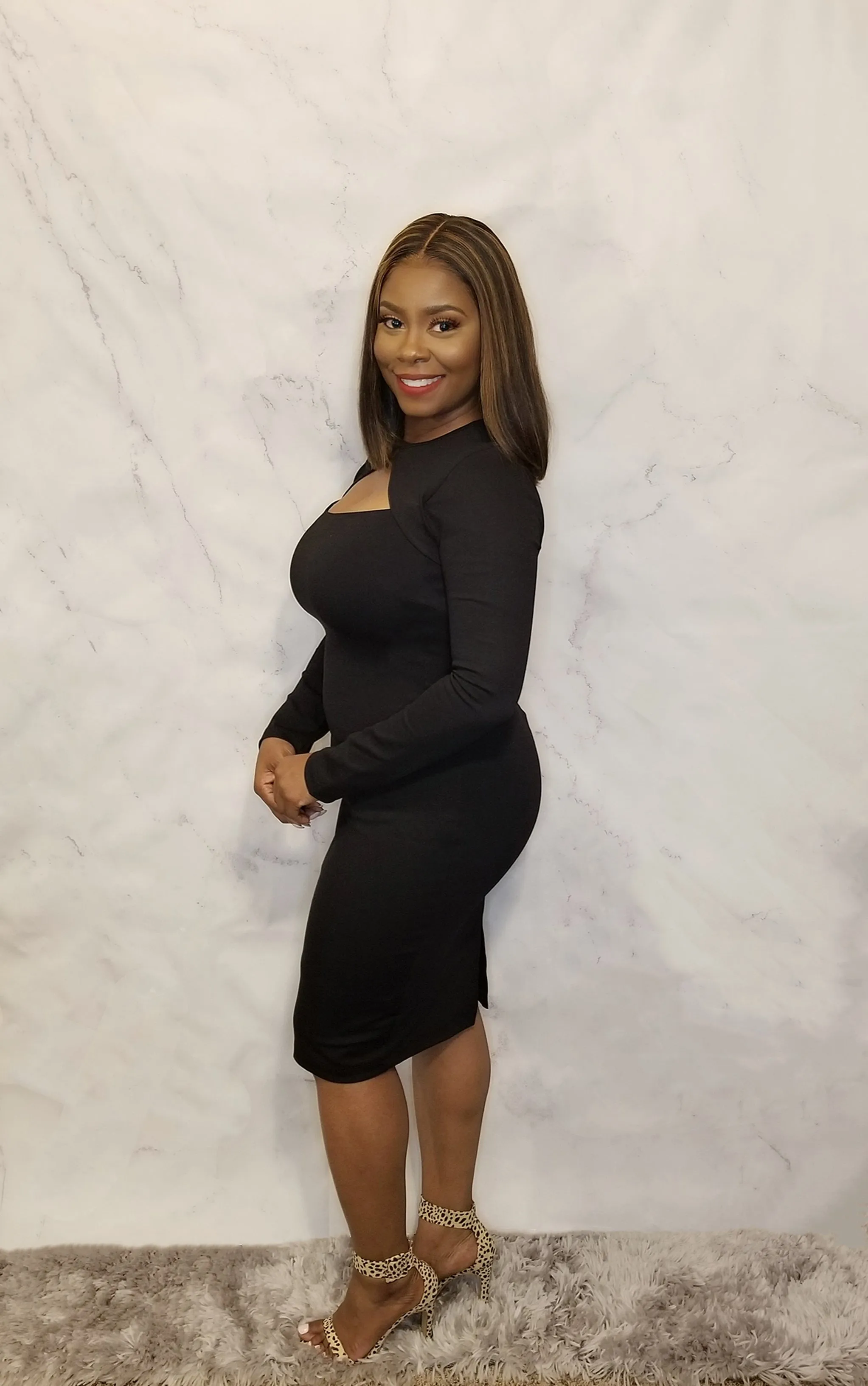Long Sleeve Chest Cutout Midi Dress