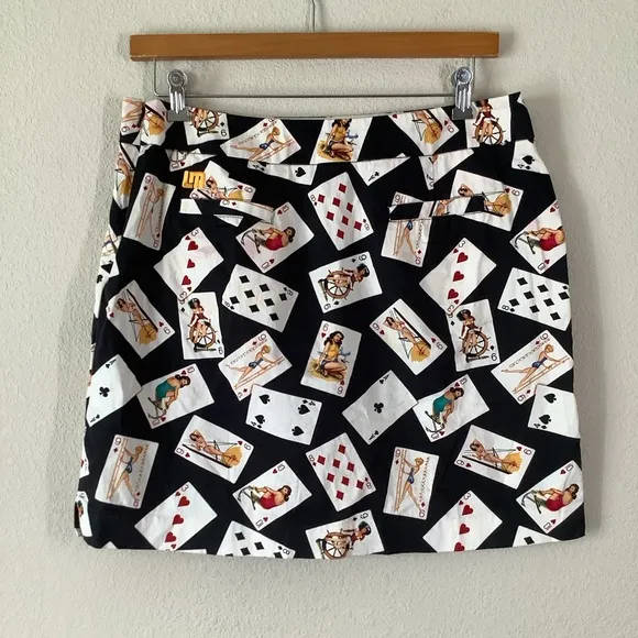LOUDMOUTH Golf Skort Skirt Pin-Up Girls Card Shark Print US 12 Resort Wear