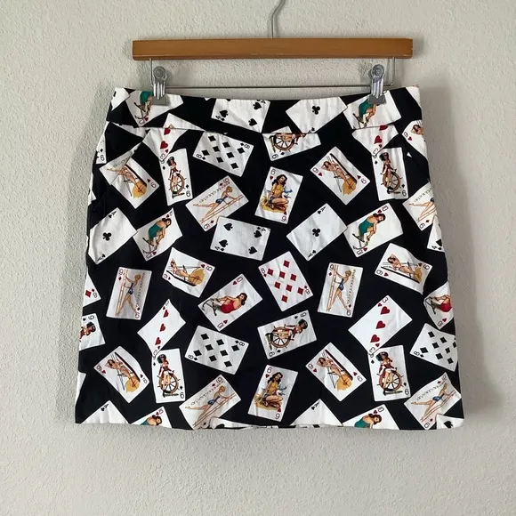 LOUDMOUTH Golf Skort Skirt Pin-Up Girls Card Shark Print US 12 Resort Wear