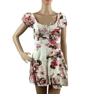 LPA Dress 251 in Bouquet Size XS White Floral Puff Sleeve