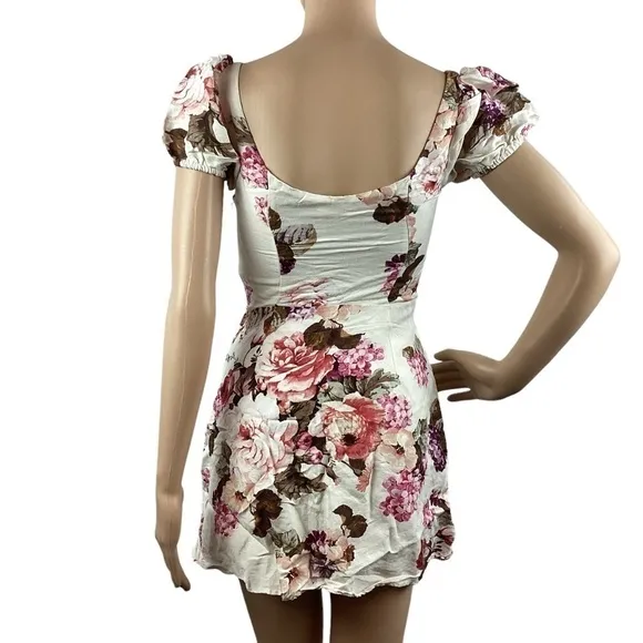 LPA Dress 251 in Bouquet Size XS White Floral Puff Sleeve
