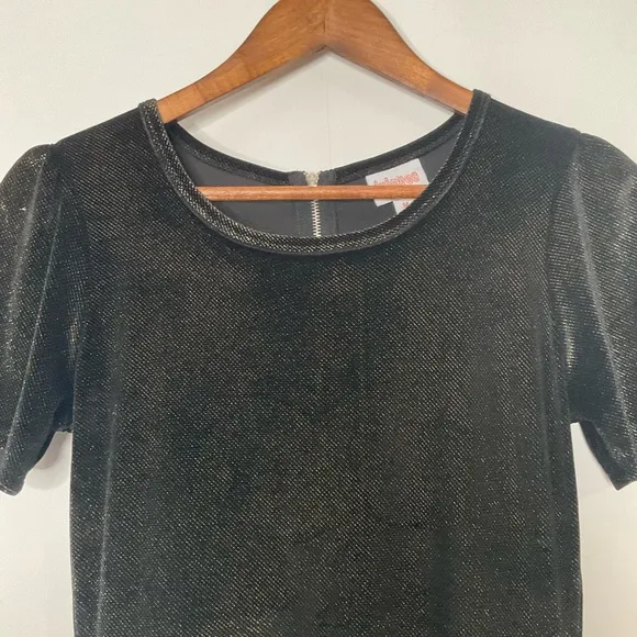 LuLaRoe Elegant Collection Amelia Velvet Iridescent Black Gold Shimmer Dress MD