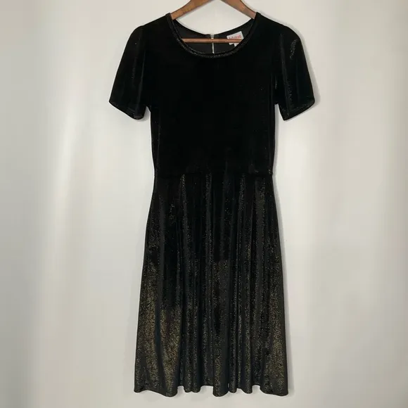 LuLaRoe Elegant Collection Amelia Velvet Iridescent Black Gold Shimmer Dress MD
