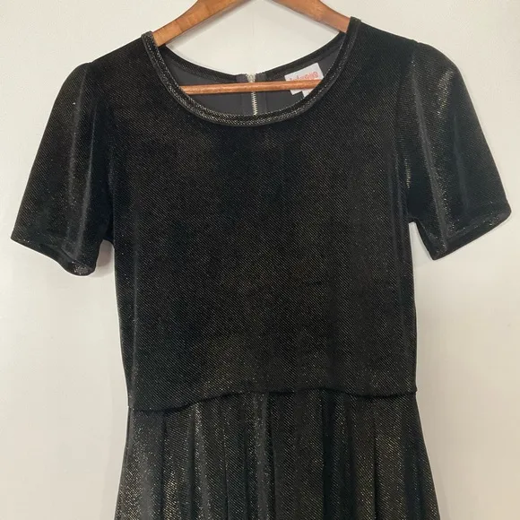 LuLaRoe Elegant Collection Amelia Velvet Iridescent Black Gold Shimmer Dress MD