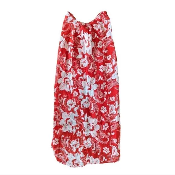 Lulu Linen Flax Camara Tropical Floral Print Maxi Faux Wrap Sarong Sz L NWT