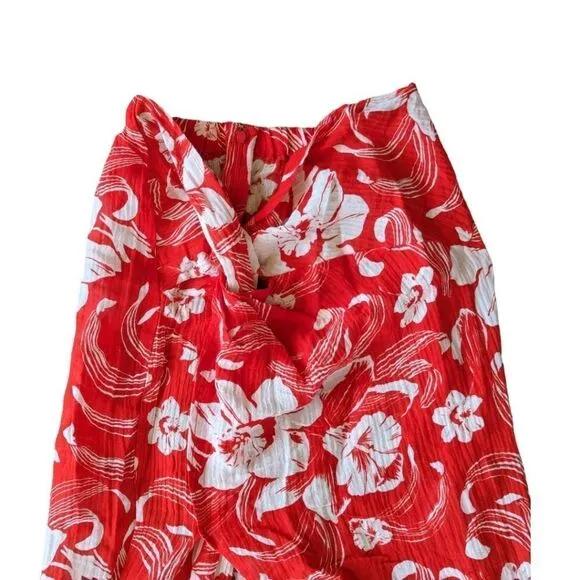 Lulu Linen Flax Camara Tropical Floral Print Maxi Faux Wrap Sarong Sz L NWT