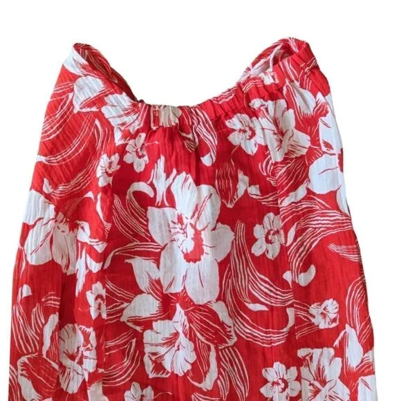 Lulu Linen Flax Camara Tropical Floral Print Maxi Faux Wrap Sarong Sz L NWT