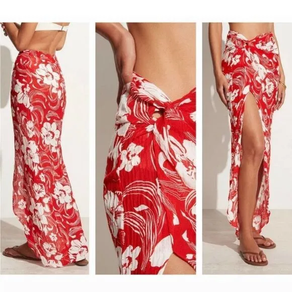 Lulu Linen Flax Camara Tropical Floral Print Maxi Faux Wrap Sarong Sz L NWT