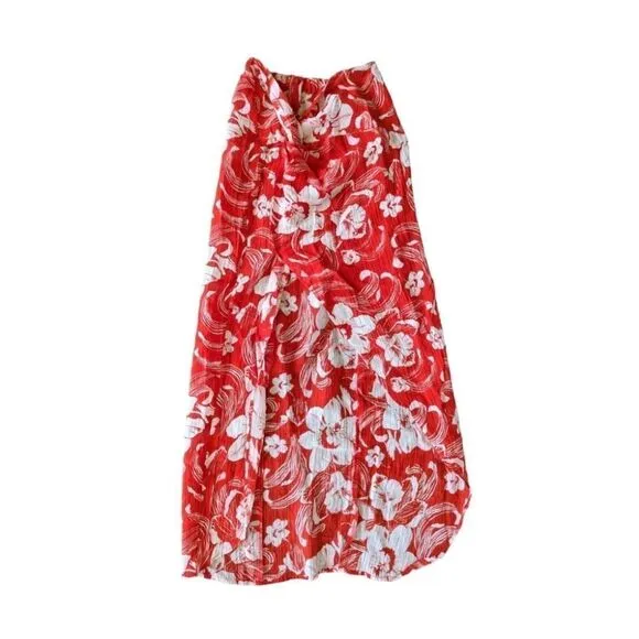 Lulu Linen Flax Camara Tropical Floral Print Maxi Faux Wrap Sarong Sz L NWT