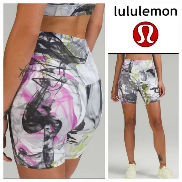Lululemon 6&quot; Align High-Rise Biker Short in Unicorn Throwback White Multi Sz 2