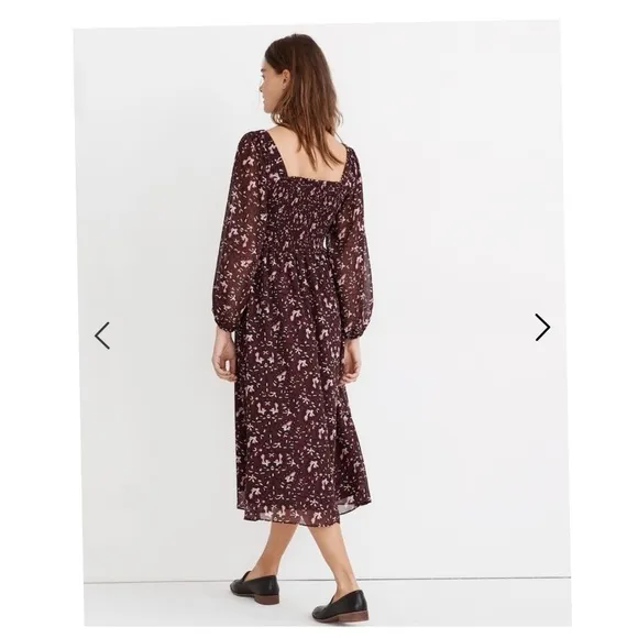 Madewell  Georgette Sheer-Sleeve Smocked Midi Dress in Rich Paisley MP