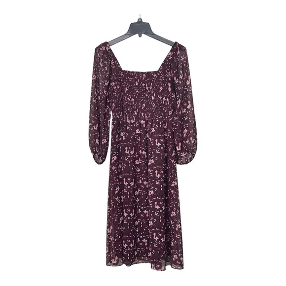 Madewell  Georgette Sheer-Sleeve Smocked Midi Dress in Rich Paisley MP
