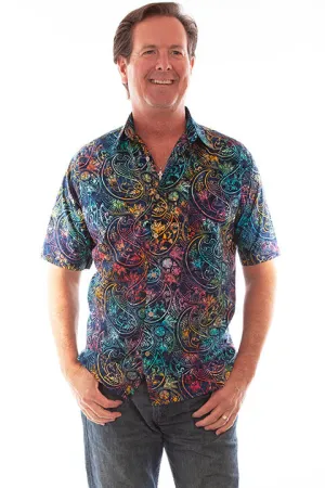 Men's Farthest Point Collection Shirt: Short Sleeve Batik Print Paisley