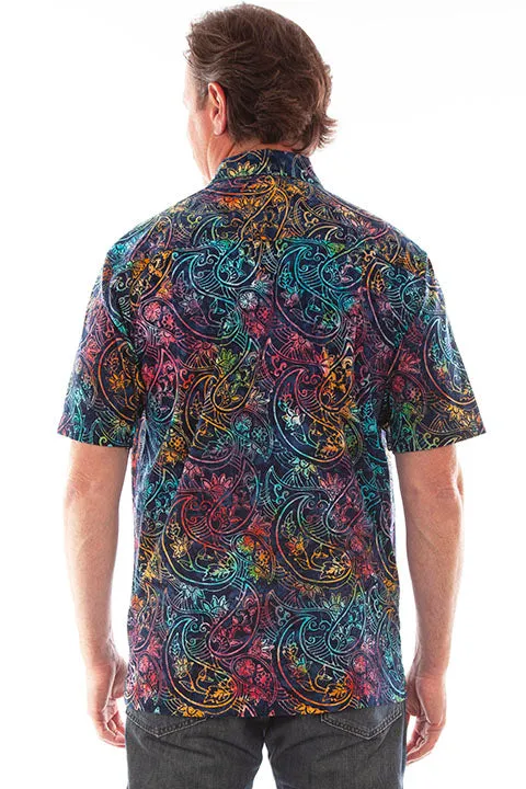 Men's Farthest Point Collection Shirt: Short Sleeve Batik Print Paisley