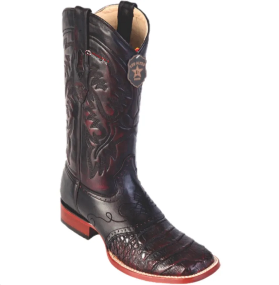 Men’s Los Altos Caiman Belly Boots With Saddle Wide Square Toe