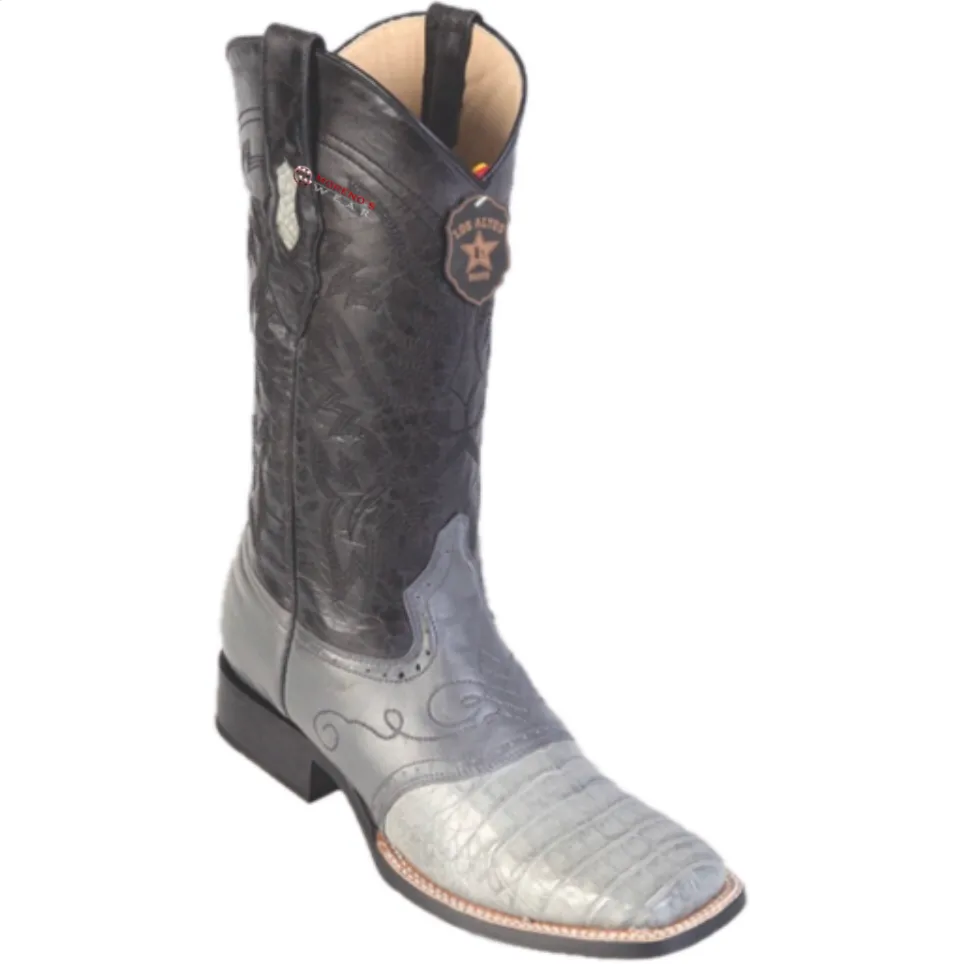 Men’s Los Altos Caiman Belly Boots With Saddle Wide Square Toe