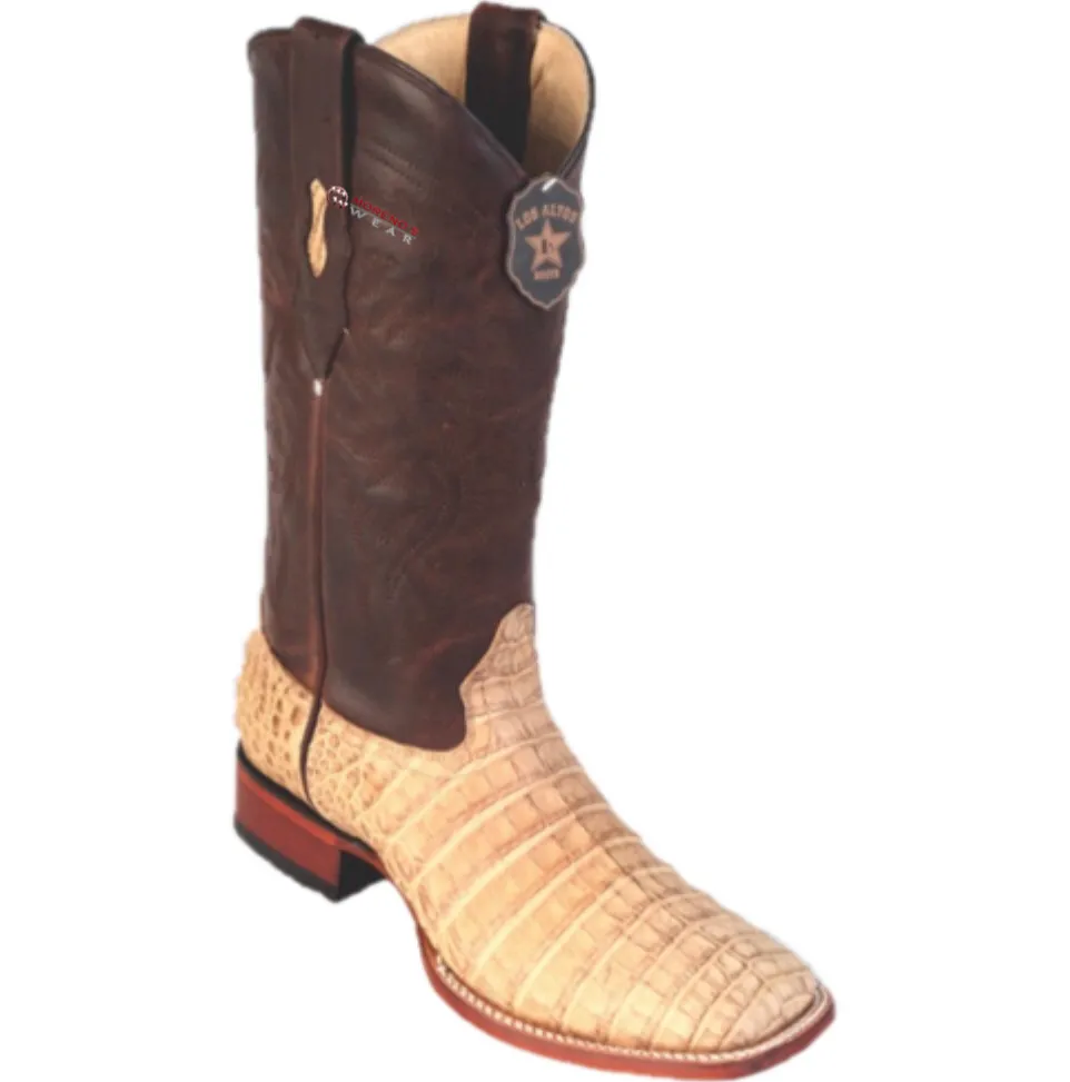 Men’s Los Altos Greasy Caiman Belly Boots Wide Square Toe