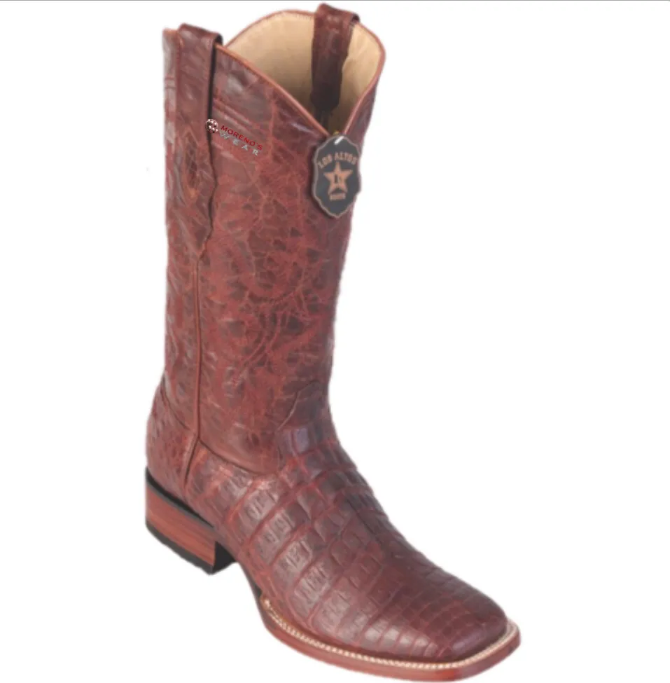 Men’s Los Altos Greasy Caiman Belly Boots Wide Square Toe