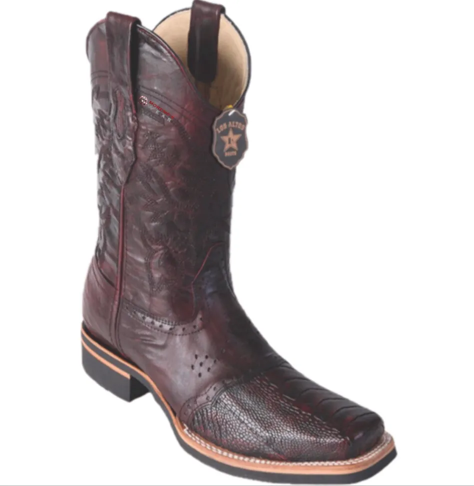 Men’s Los Altos Ostrich Leg Boots With Saddle Square Toe (Rubber Sole)