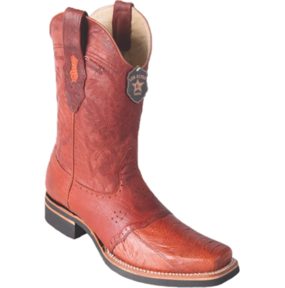 Men’s Los Altos Ostrich Leg Boots With Saddle Square Toe (Rubber Sole)