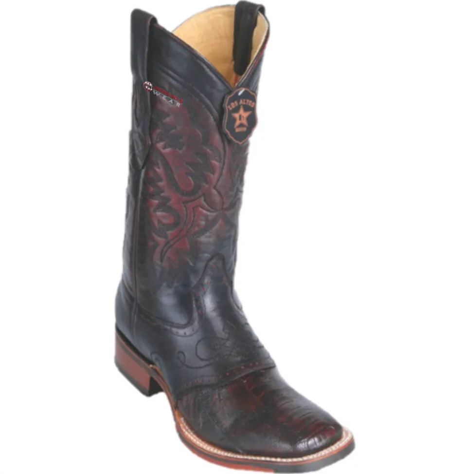 Men’s Los Altos Ostrich Leg Boots With Saddle Wide Square Toe (Rubber Sole)