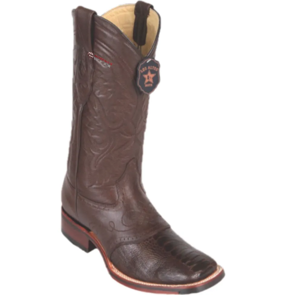Men’s Los Altos Ostrich Leg Boots With Saddle Wide Square Toe (Rubber Sole)