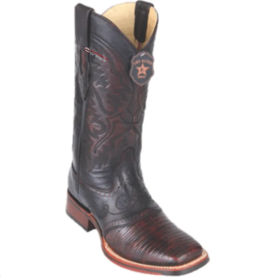 Men’s Los Altos Teju Lizard Boots With Saddle Wide Square Toe (Rubber Sole)