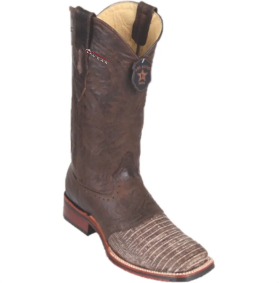 Men’s Los Altos Teju Lizard Boots With Saddle Wide Square Toe (Rubber Sole)