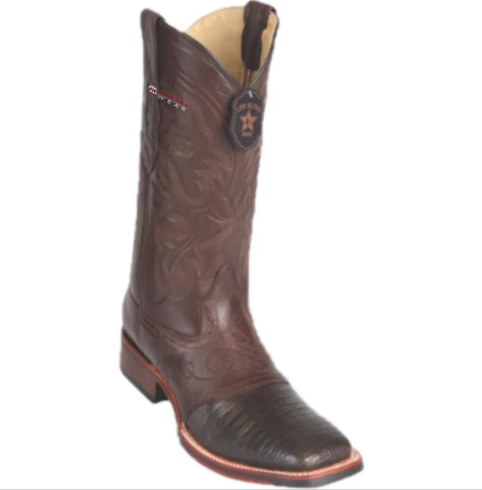 Men’s Los Altos Teju Lizard Boots With Saddle Wide Square Toe (Rubber Sole)