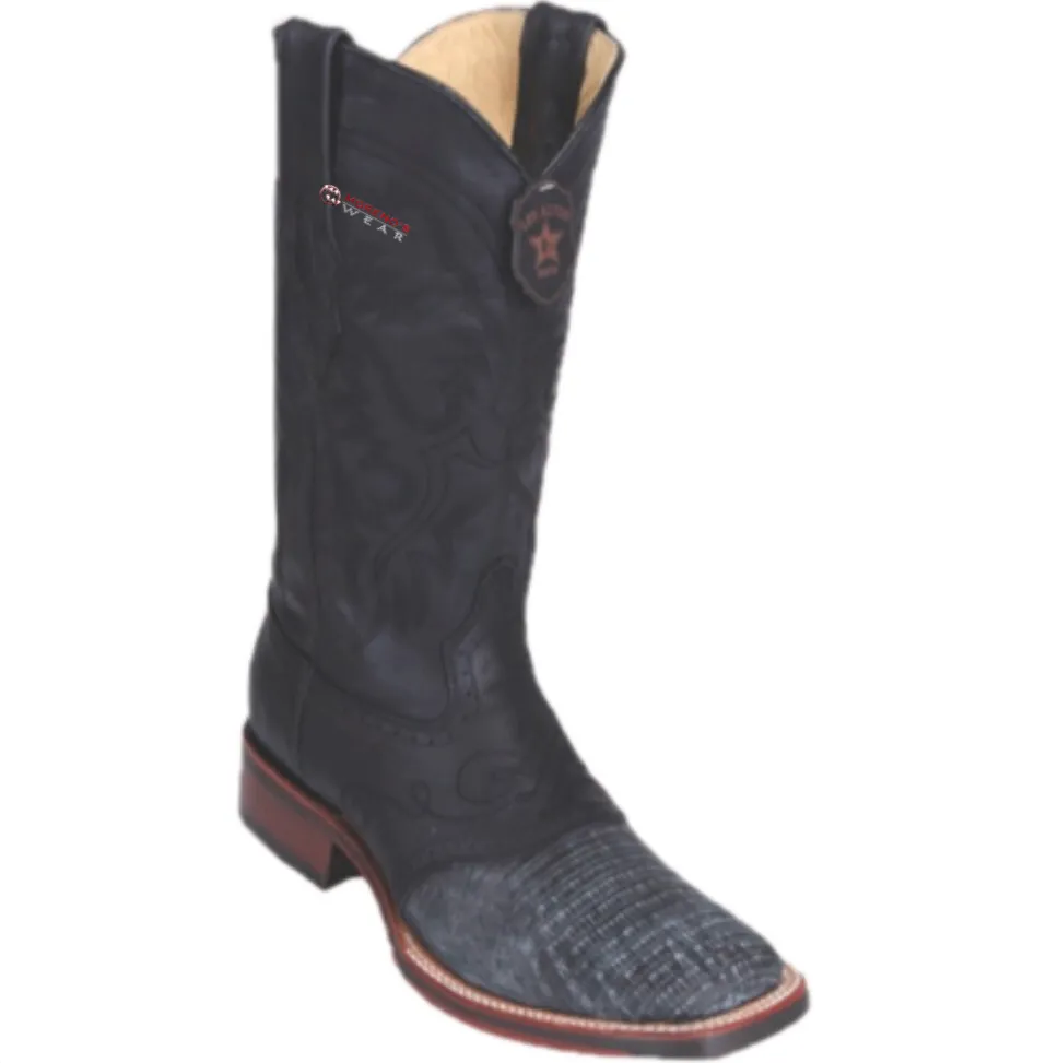 Men’s Los Altos Teju Lizard Boots With Saddle Wide Square Toe (Rubber Sole)