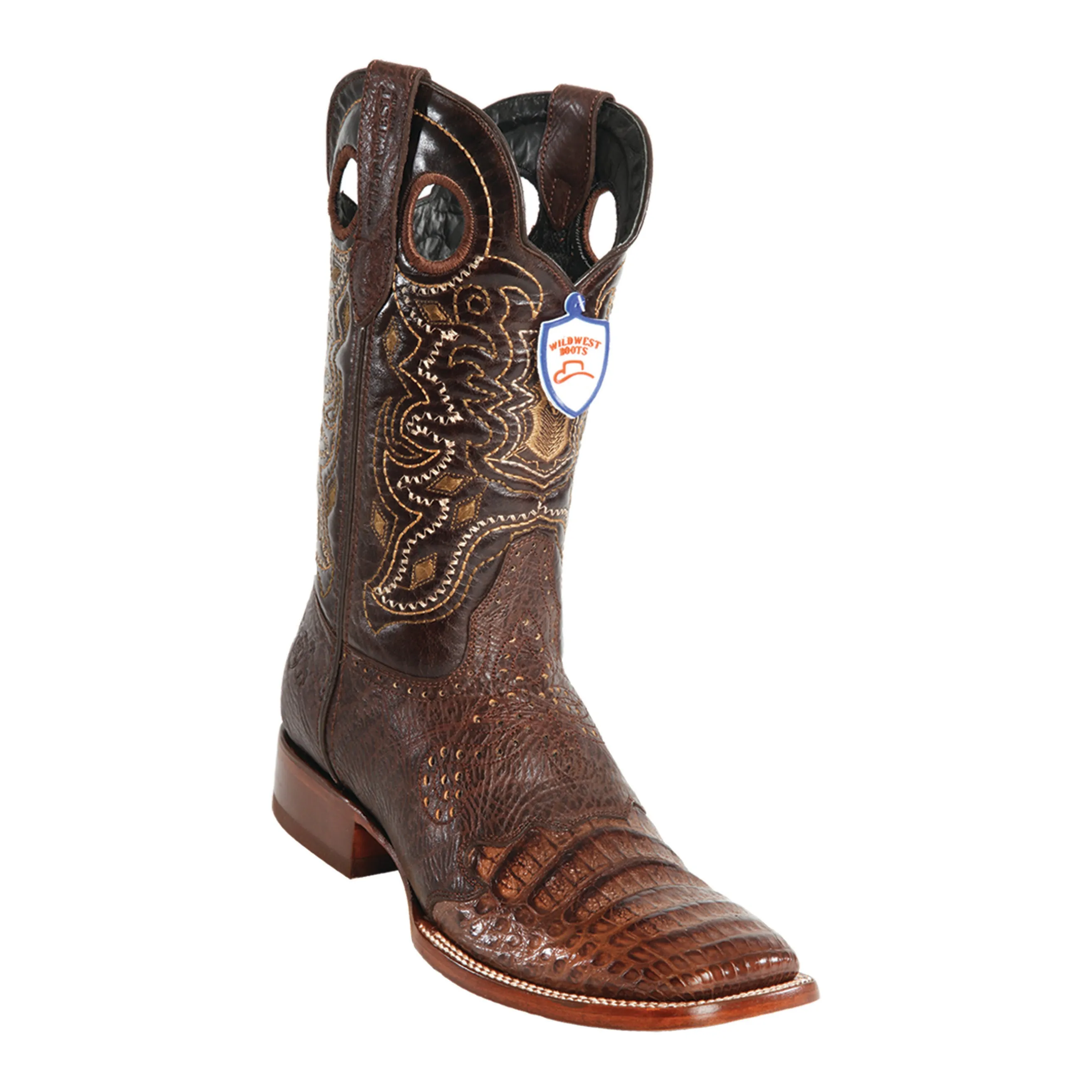 Men's Wild West Caiman Belly Saddle Boots Wide Square Toe
