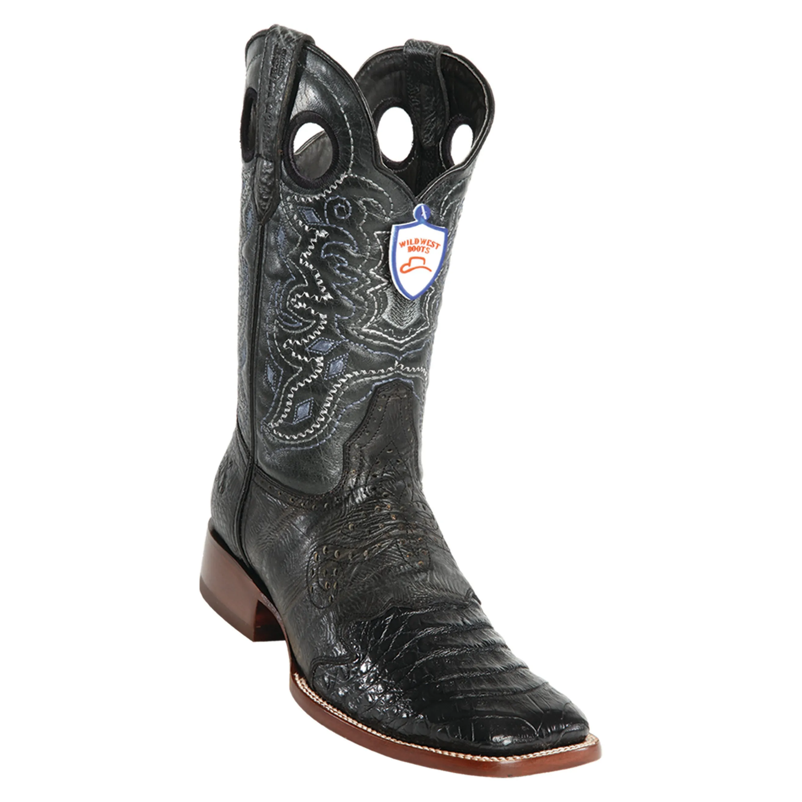 Men's Wild West Caiman Belly Saddle Boots Wide Square Toe
