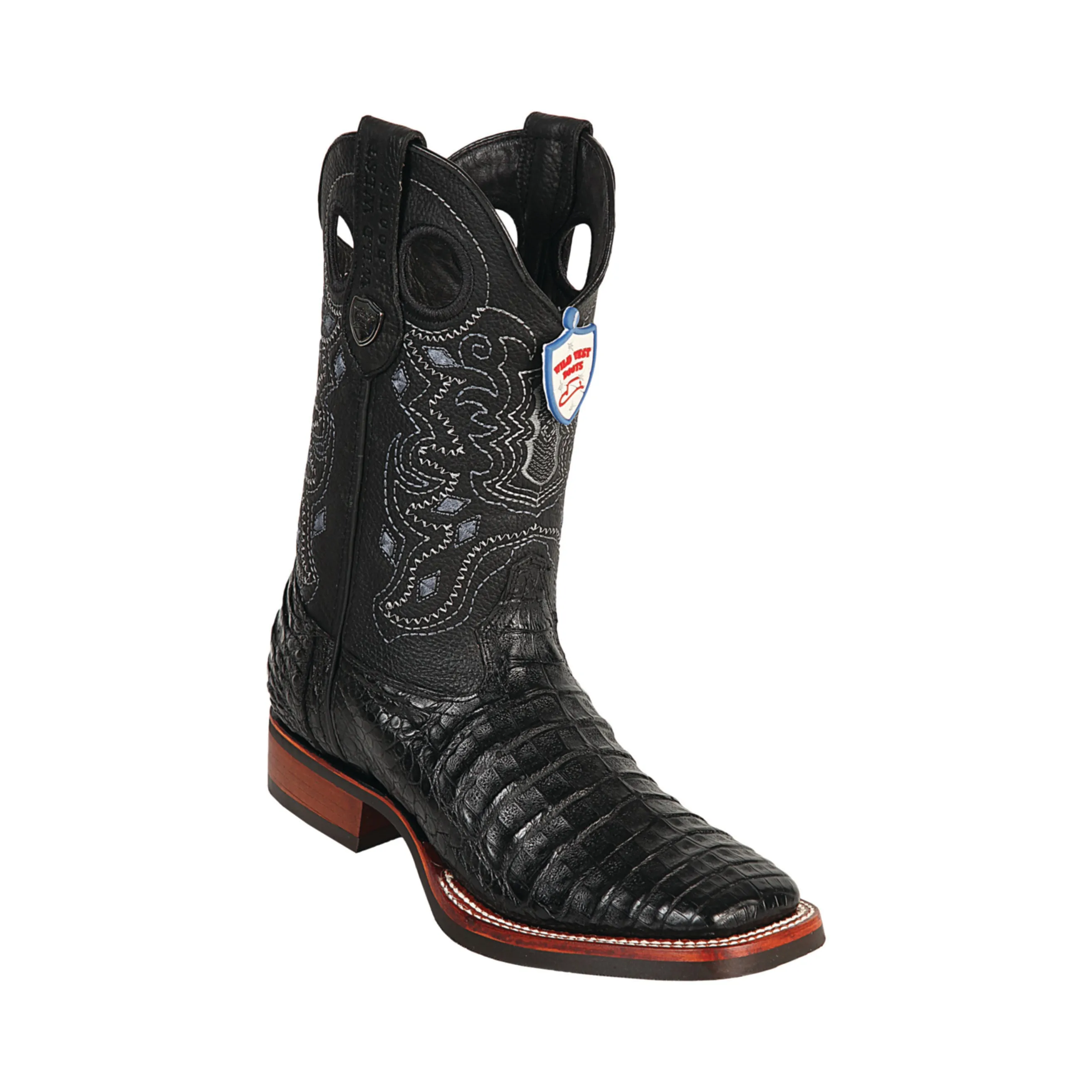 Men's Wild West Caiman Belly With Rubber Sole Boots Wide Square Toe