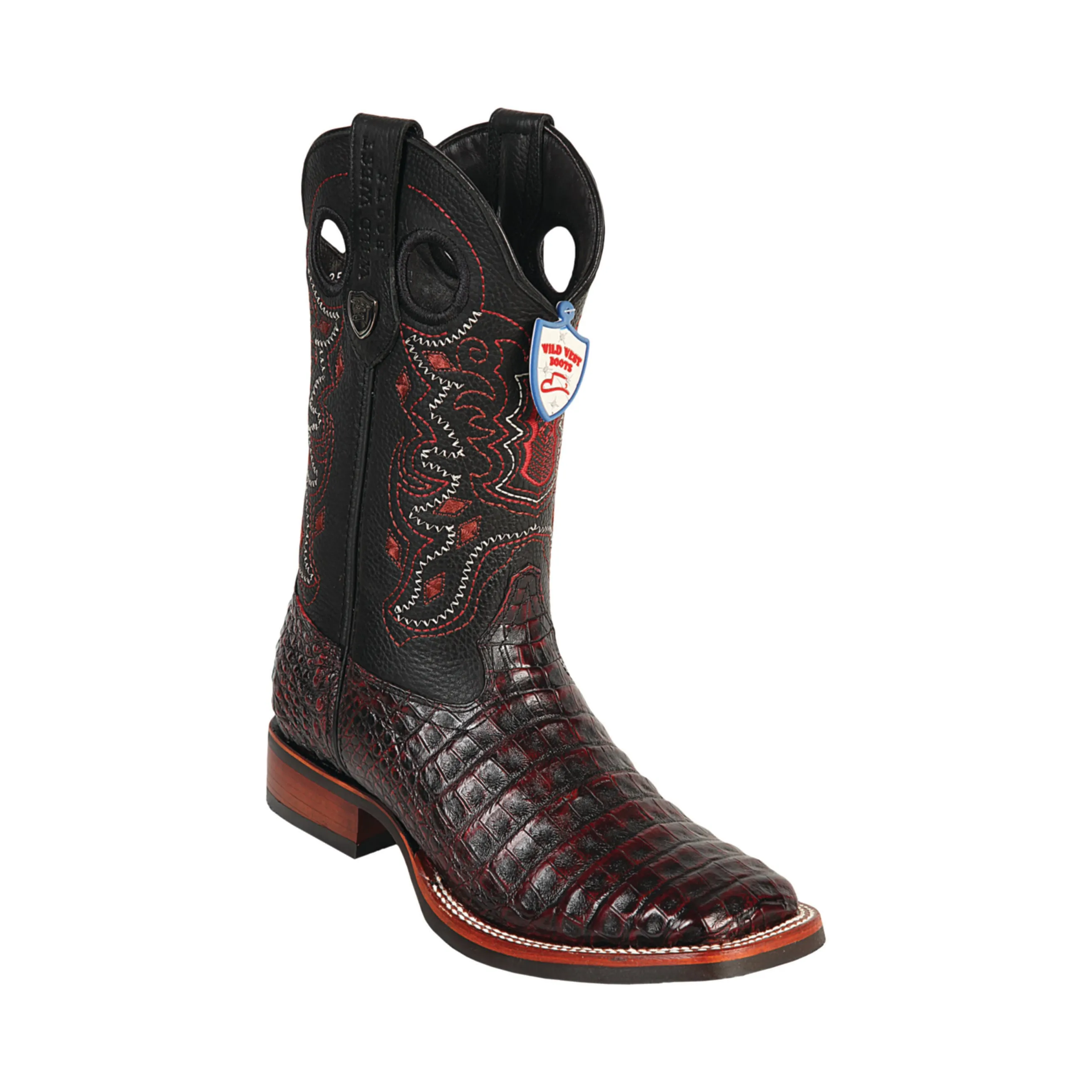Men's Wild West Caiman Belly With Rubber Sole Boots Wide Square Toe