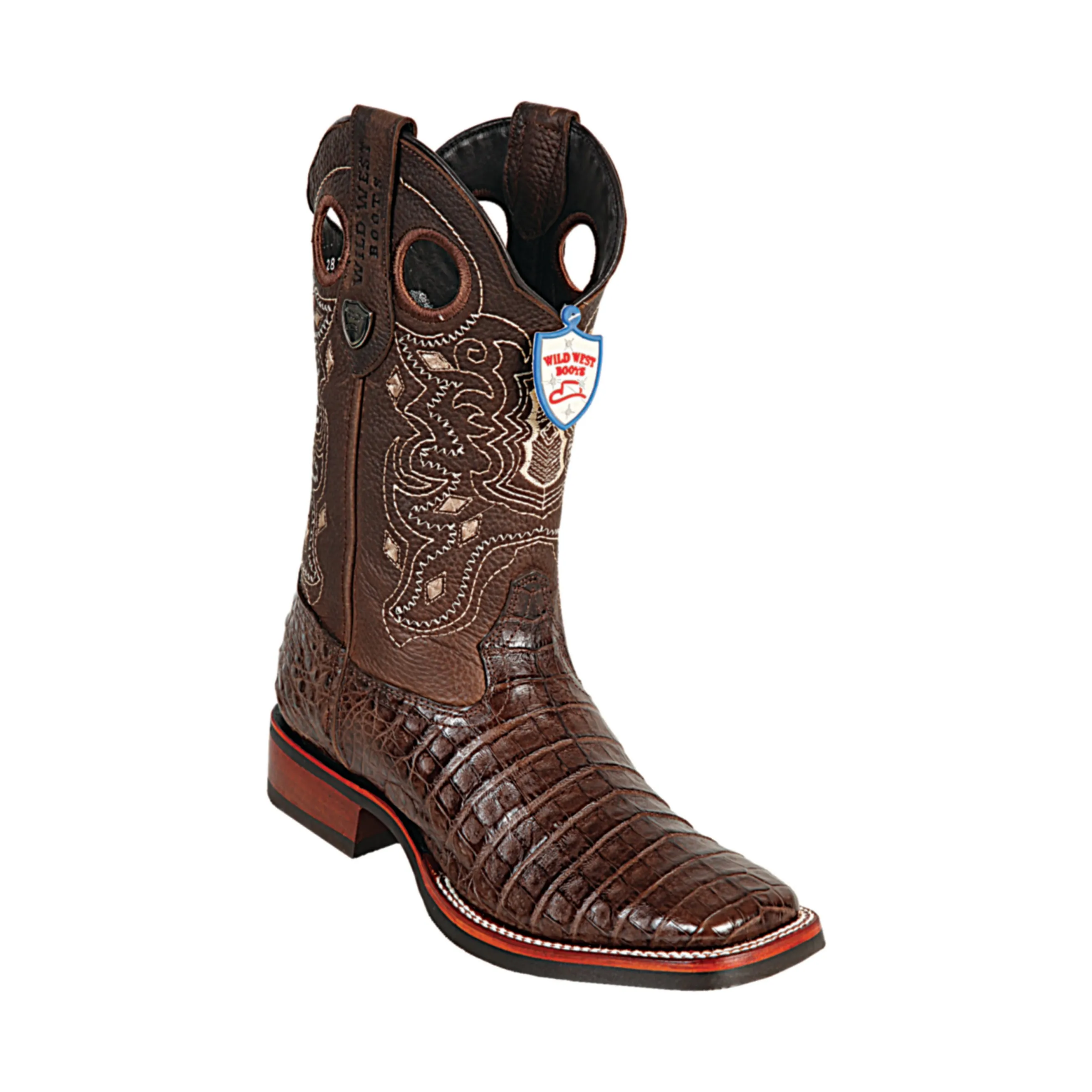 Men's Wild West Caiman Belly With Rubber Sole Boots Wide Square Toe