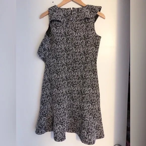 Michael KORS dress ruffle flowy gray black zipper back tweed jacquard kn…