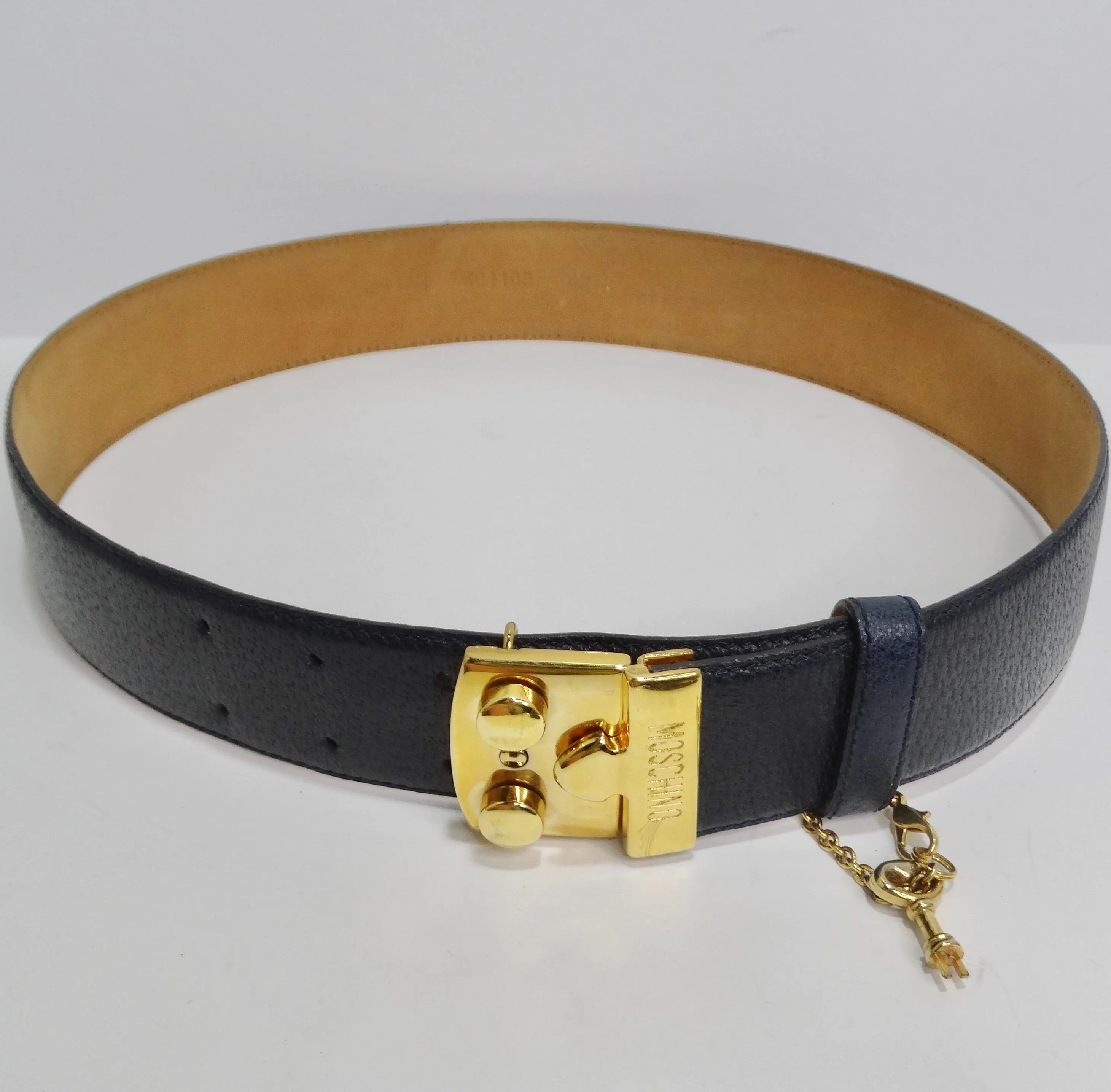 Moschino 90s Navy Leather Key Lock Belt