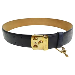 Moschino 90s Navy Leather Key Lock Belt