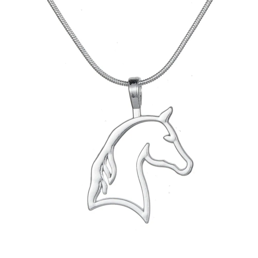 my shape Silver Plated Cut Horse Head Necklaces Best for Cowgirl Teen Girls Equestrian Birthday Gift Jewelry for Horse Lovers
