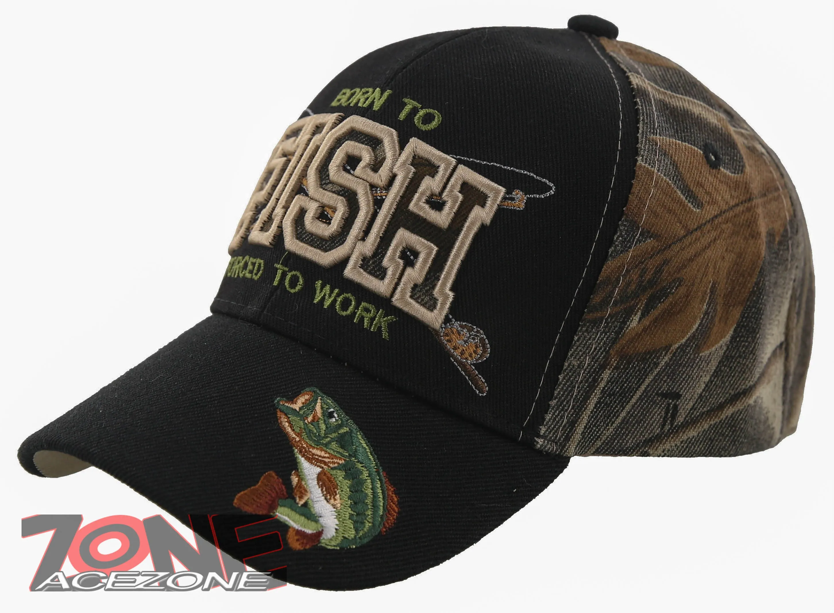 NEW! BORN TO FISH FORCED TO WORK OUTDOOR SPORT FISHING CAP HAT BLACK