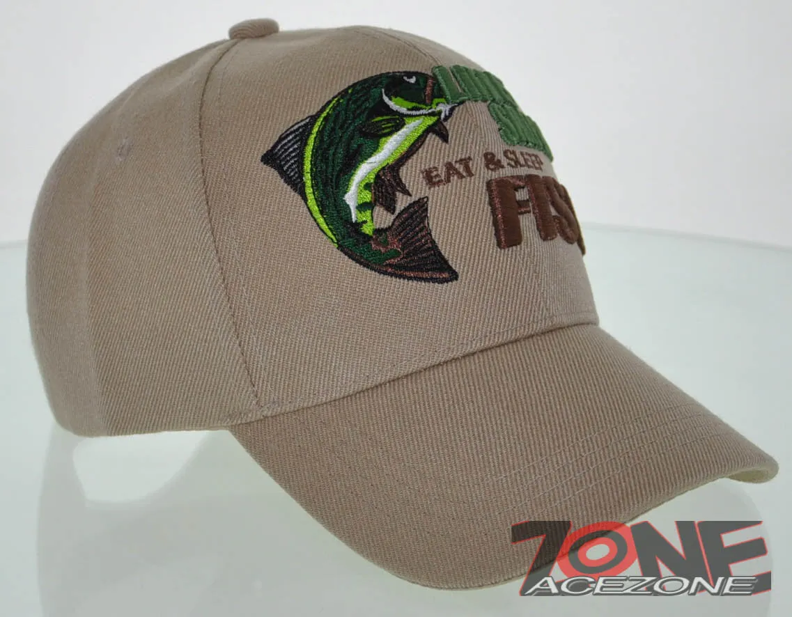 NEW! LIFE IS SIMPLE EAT & SLEEP FISH OUTDOOR SPORT FISHING CAP HAT TAN