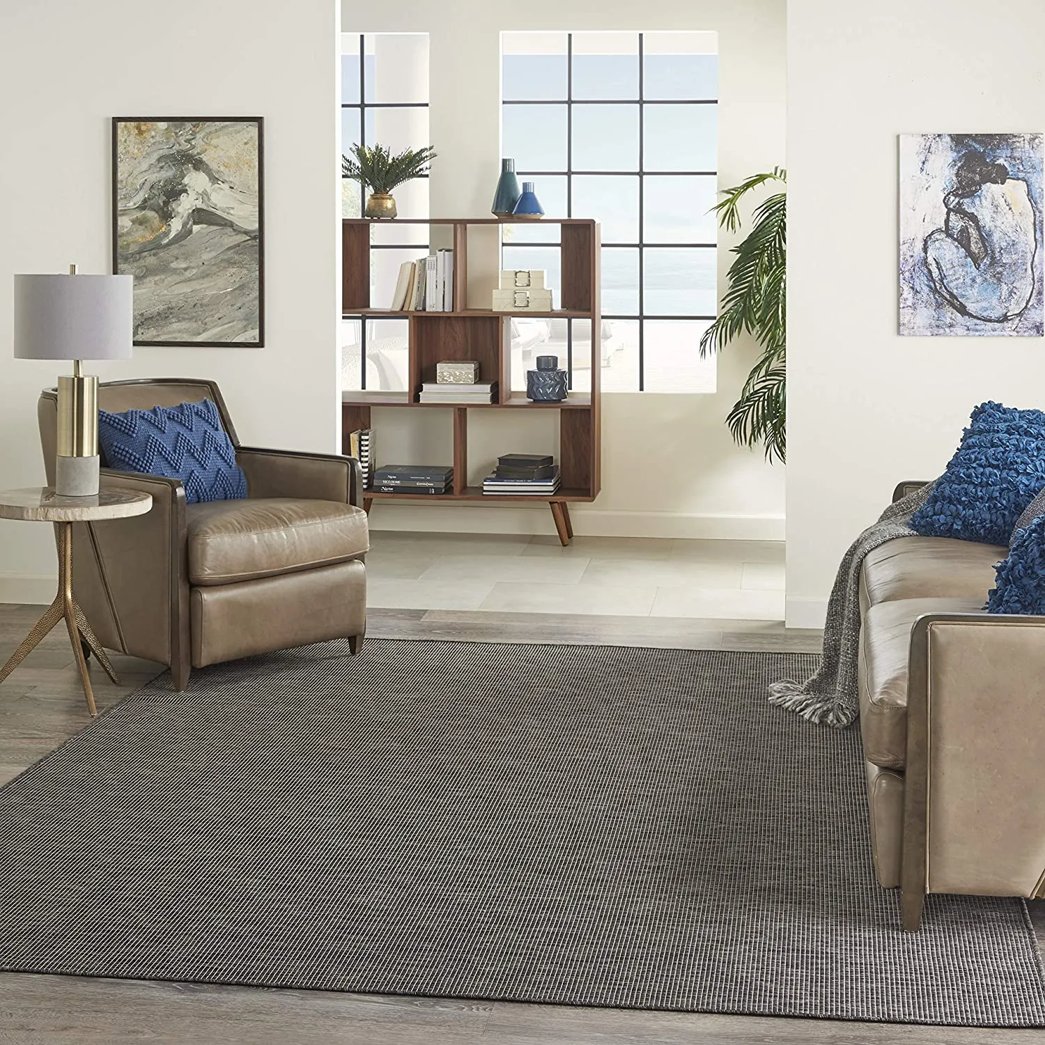 New Nourison Positano Indoor/Outdoor Charcoal 6' x 8'9" Area Rug, Easy Cleaning, Non Shedding, Bed Room, Living Room, Dining Room, Backyard, Deck, Patio (6'X8'9) Retails $269 