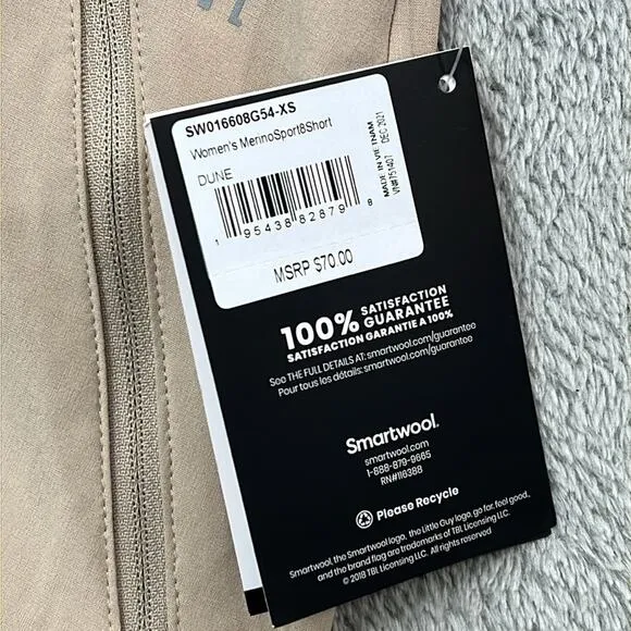 NEW Smartwool XS Womens Tan Khaki Merino Sport Shorts 8&quot; Inseam Merino Wool