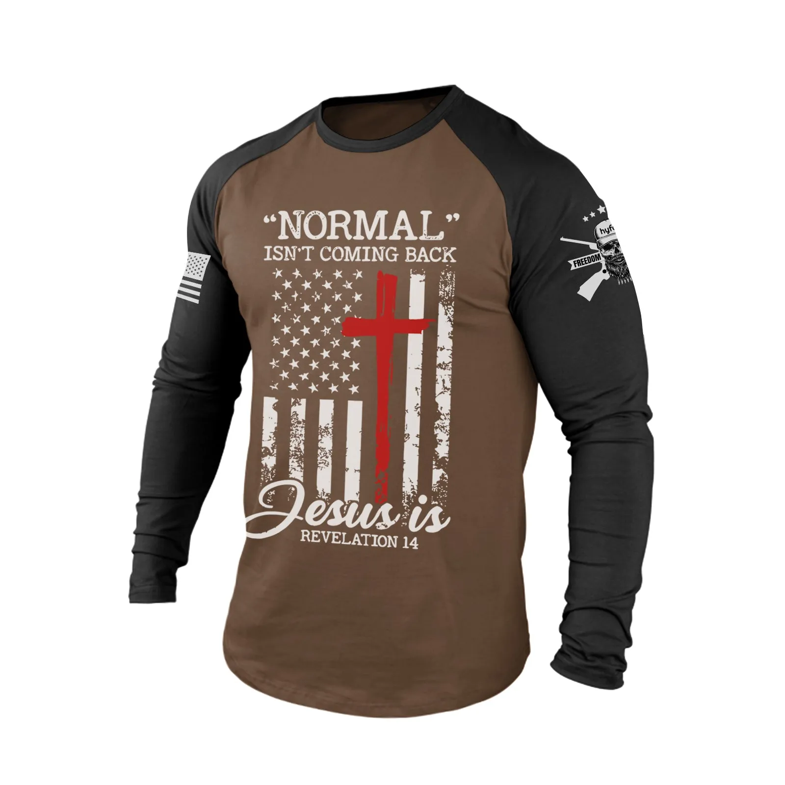 NORMAL USA FLAG CROSS 100% COTTON RAGLAN GRAPHIC LONG SLEEVE T-SHIRT