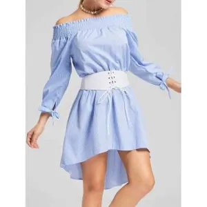 Off The Shoulder Striped High Low Dress - Stripe L