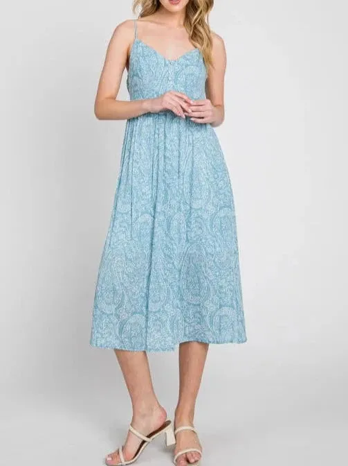 Paisley Skies Twin Pocket Camisole Midi Dress