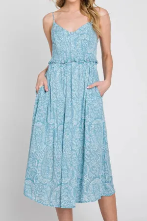 Paisley Skies Twin Pocket Camisole Midi Dress