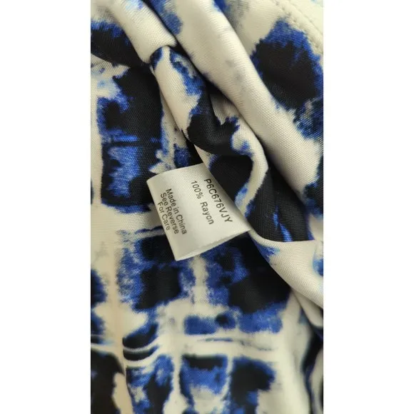PARKER Blouson Dress Stretch Drape Faux Wrap Watercolor Blue Dolman Sleeve M L