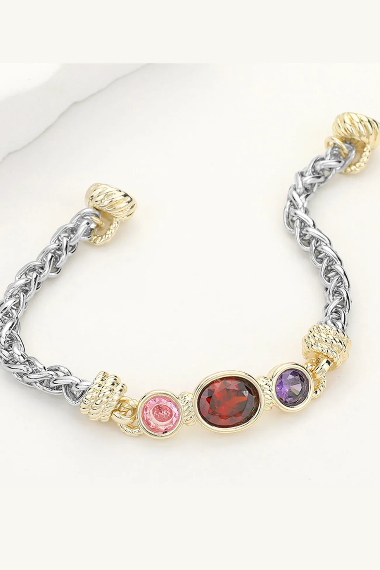 Plated Two Tone Triple CZ Stone Pointed Magnetic Bracelet